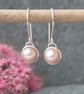 Long silver and pink pearl earrings, wedding jewellery, bridesmaid gift idea