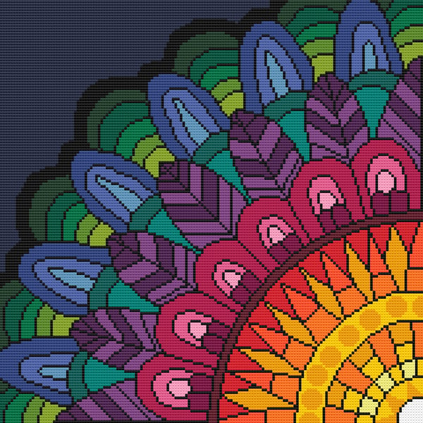076A - Cross stitch pattern - Fabuous Rainbow Sun complete QUADRANT Mandala