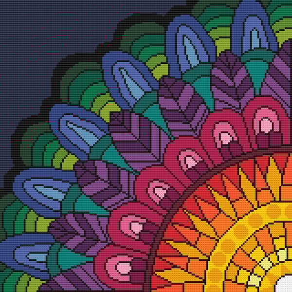 076A - Cross stitch pattern - Fabuous Rainbow Sun complete QUADRANT Mandala