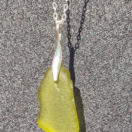 Yellow sea glass pendant 