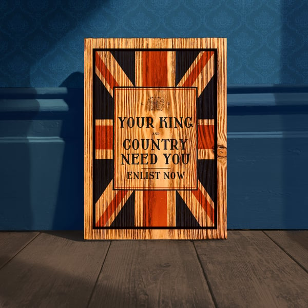 Made To Order A4 Wood Print: king and country WW1 recruitment                   