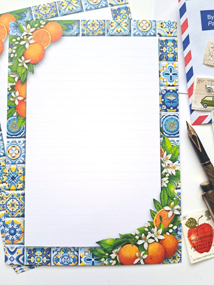Letter Writing Paper - Mediterranean Tiles & Seville Oranges