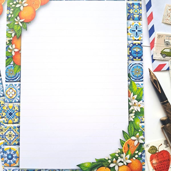 Letter Writing Paper - Mediterranean Tiles & Seville Oranges