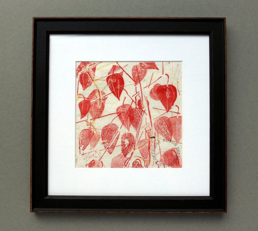 Original mono print lino print Chinese Lanterns I