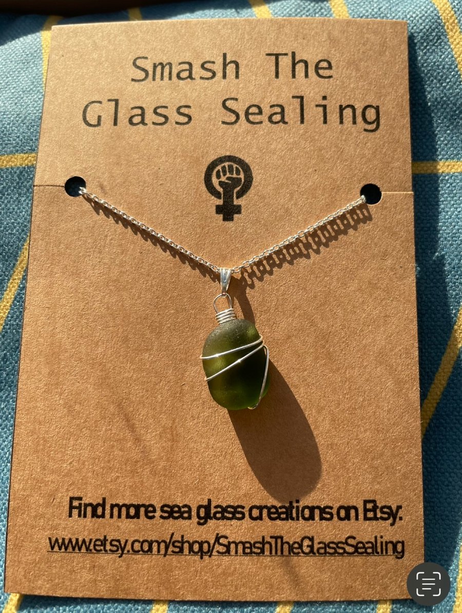 Green Seaham Sea Glass silver plated necklace