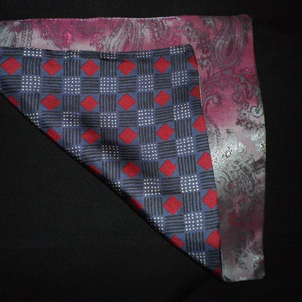 Pure silk reversible pocket square 25x25cm free shipping