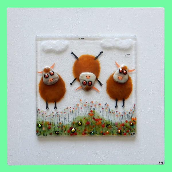 Handmade Fused Glass 'Highland Cow' Picture