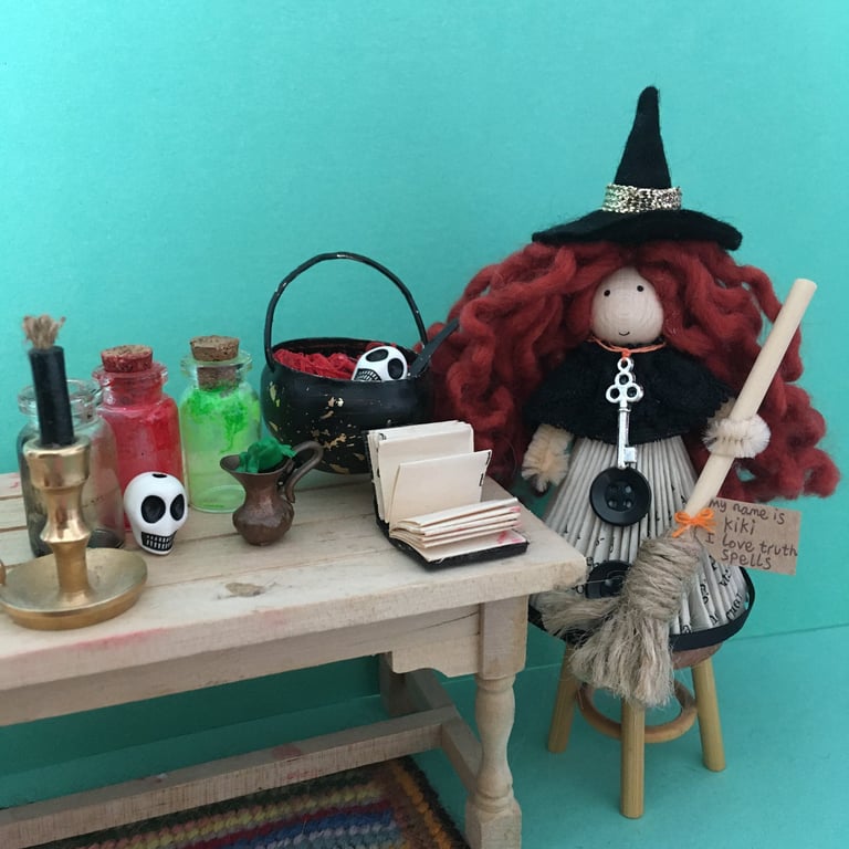 Dark Orange Witch Doll Decoration, Halloween Ornaments, Witch Core 