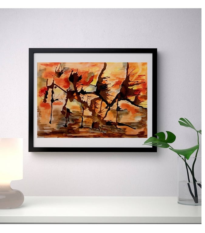 Flaming sunset - mixed media on a4 paper