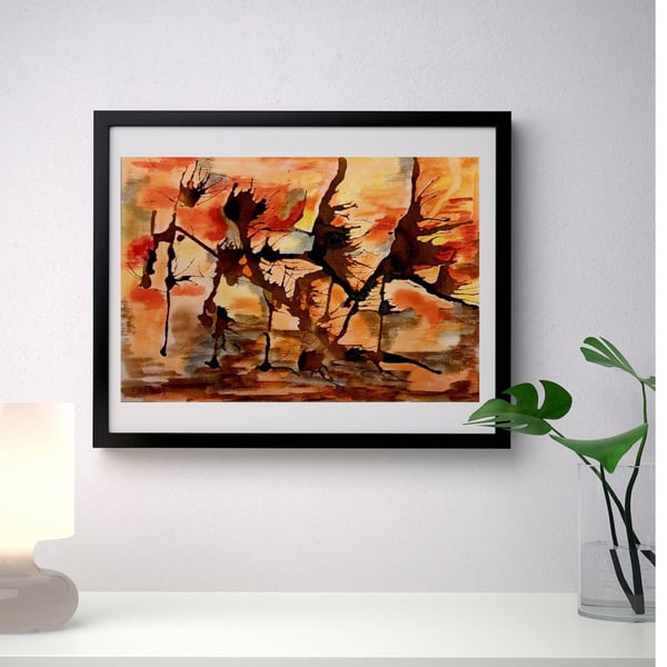 Flaming sunset - mixed media on a4 paper
