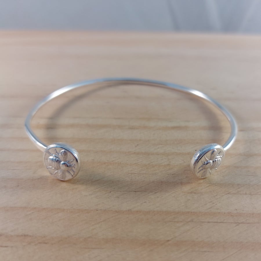 Sterling Silver Bee Coin Adjustable Bangle (SKU190825)