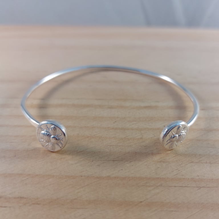 Sterling Silver Bee Coin Adjustable Bangle (SKU190825)