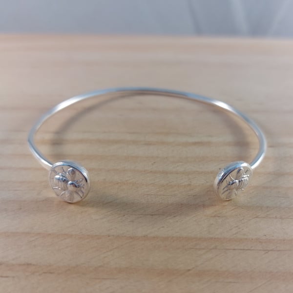 Sterling Silver Bee Coin Adjustable Bangle (SKU190825)