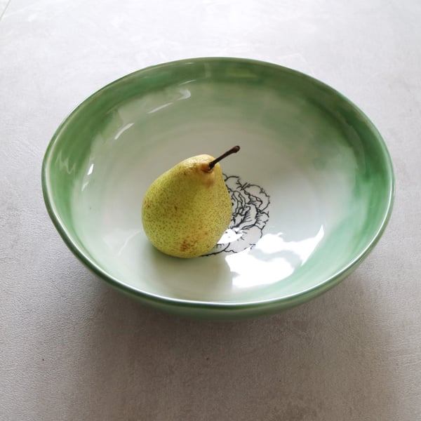 Green Peony Ceramic Bowl