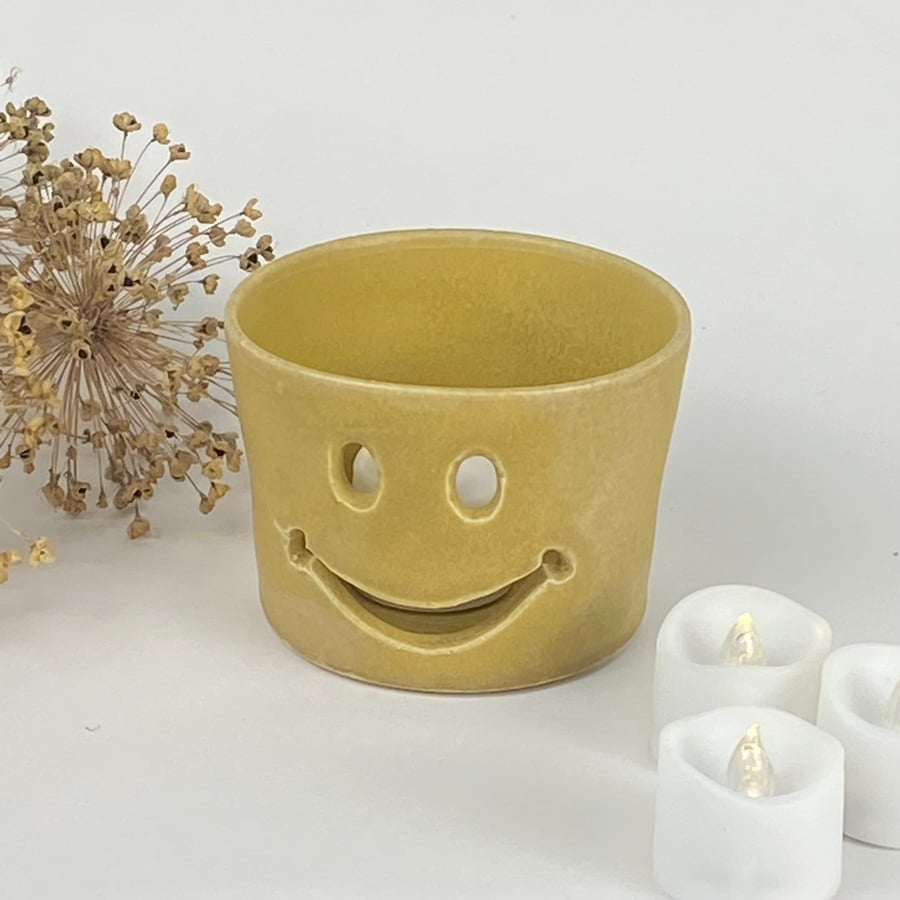 Ceramic Candle Holder - Smiley  SECONDS SUNDAY