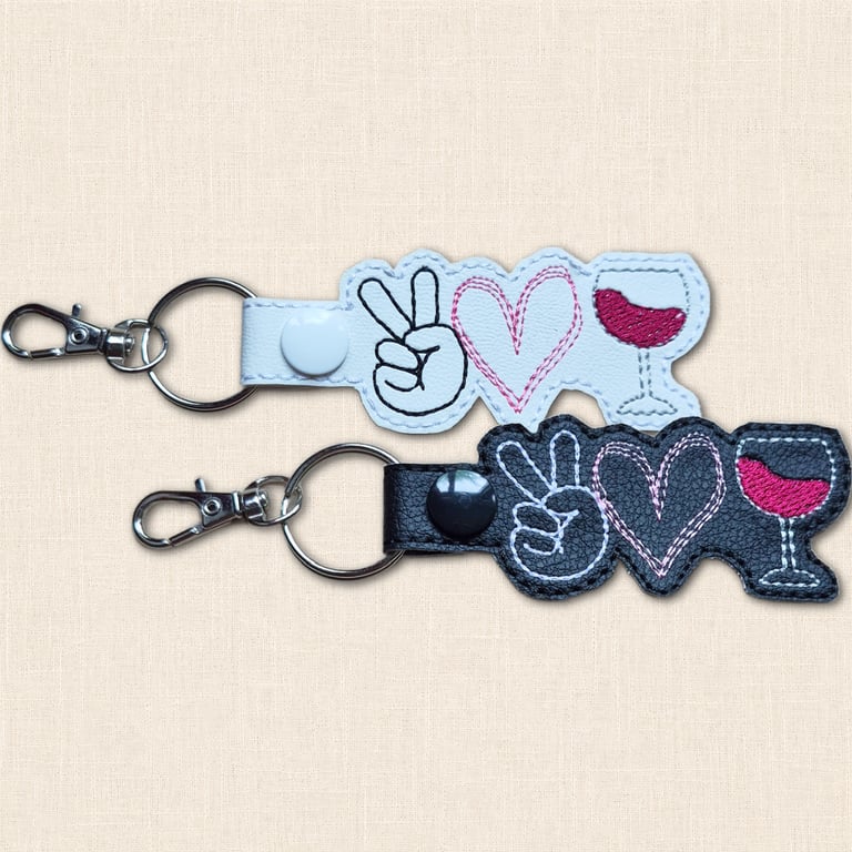 Wine Keyring - Peace Love Wine Faux Leather Bag Charm