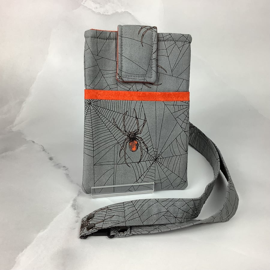 Spiders web neck bag, Gothic phone cover, Travel case, Detachable lanyard