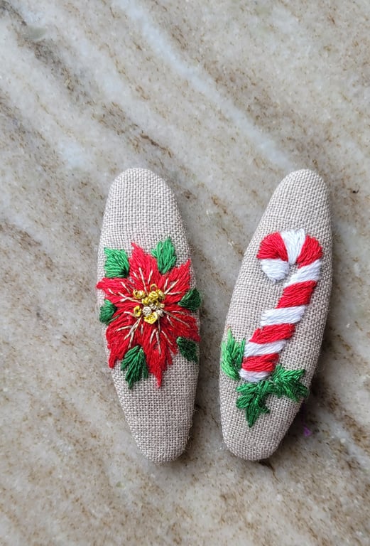 candy cane hair clips clip,  poinsettia christmas, winter snow,  holiday 