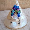 Superb floral Lampwork blue beads, Czech & Tibetan silver beads HEART Earrings