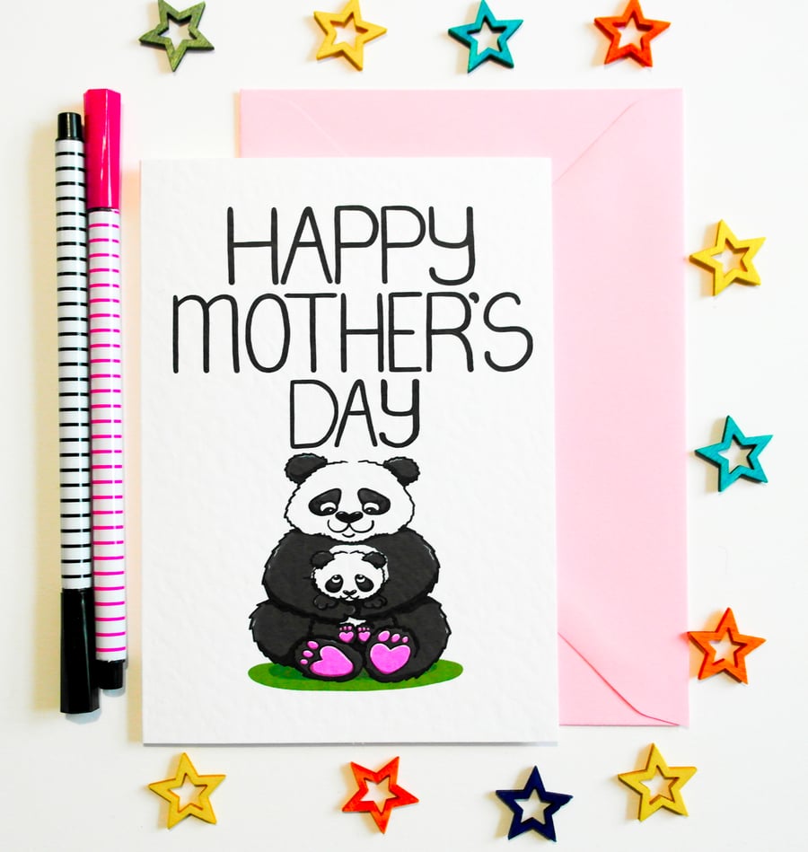 Happy Mother's Day Panda Mother's Day Card with Mum and Baby Panda 