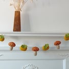 Hand Sewn Bunting Garland of Pumpkins and Toadstools