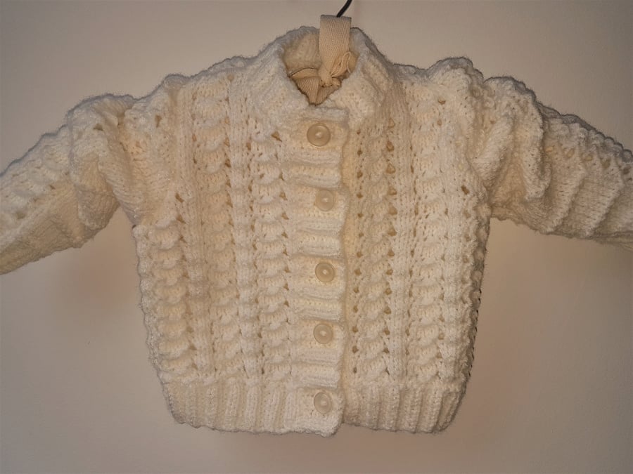 Hand knitted Cream Baby Cardigan 20"
