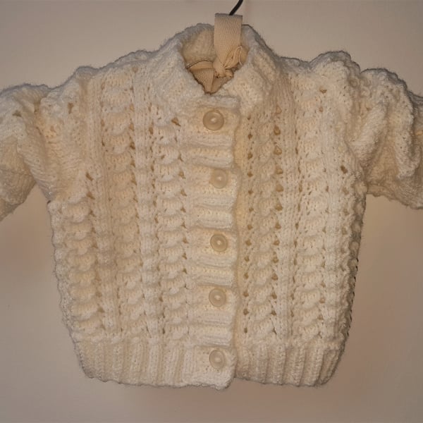 Hand knitted Cream Baby Cardigan 20"