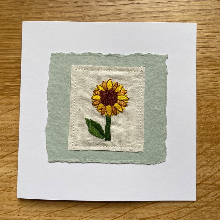 Sunflower, hand embroidered keepsake card
