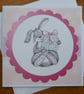 Birthday Card - Rabbit with Present - Pink - Image 3
