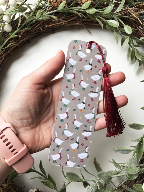 Christmas Geese Bookmark with Tassel 