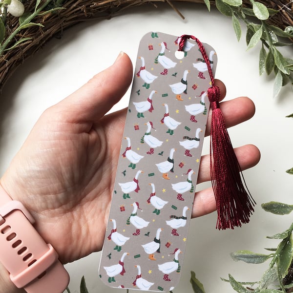Christmas Geese Bookmark with Tassel 
