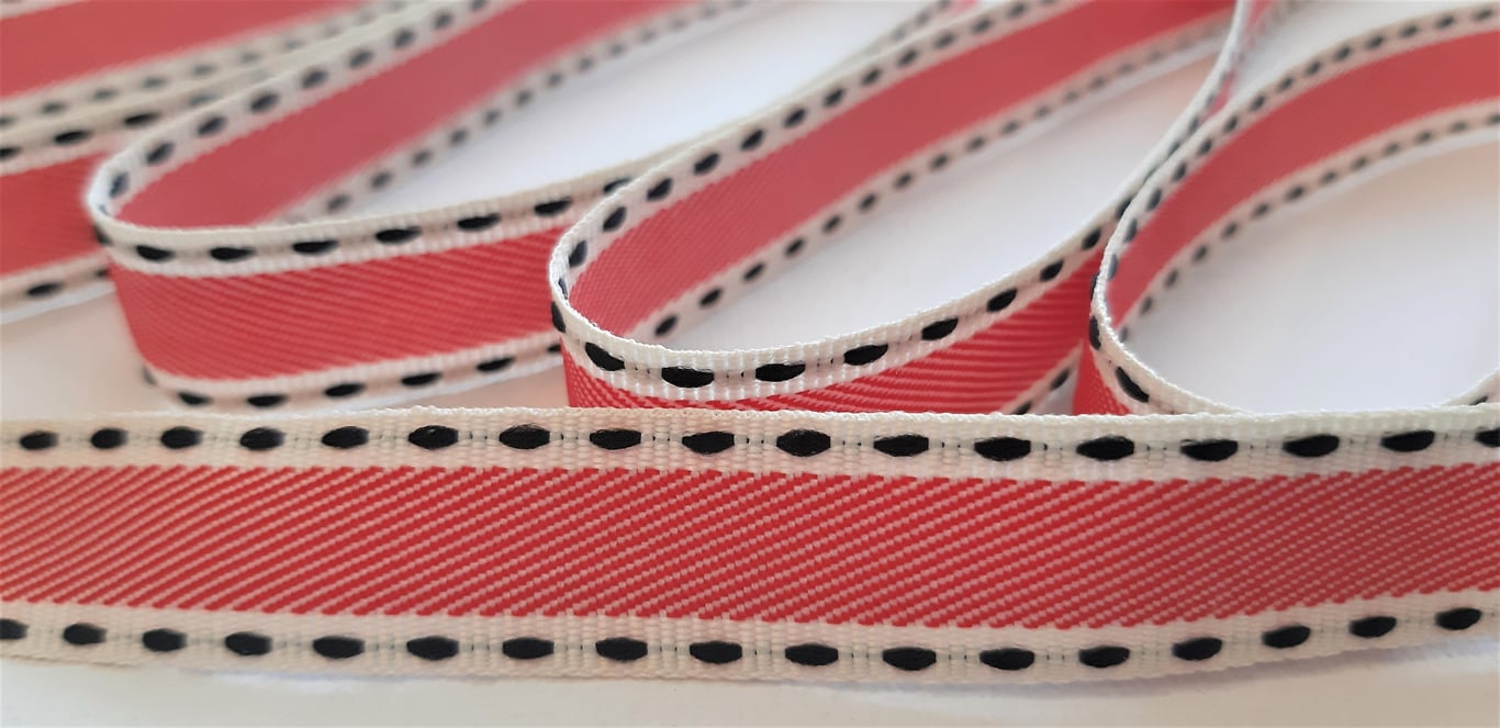 Red, white and black double faced ribbon braid, 6 metres, 15mm wide