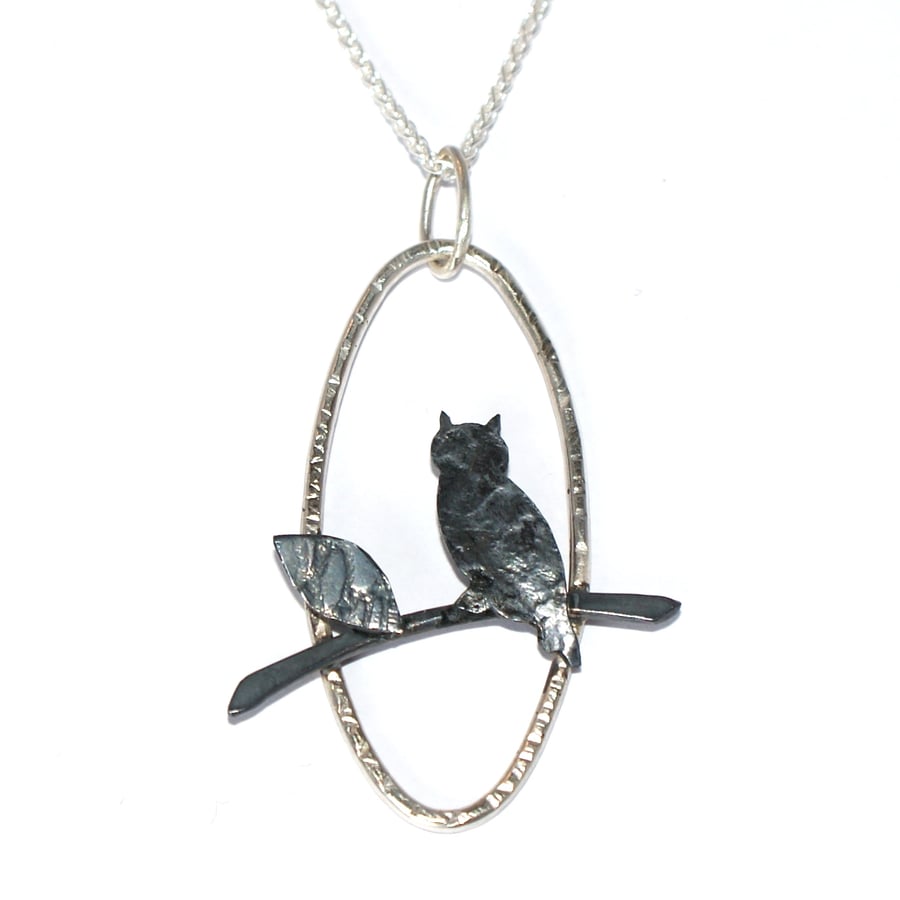 Silver Owl on a Branch Necklace