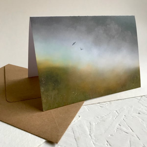 Dark Moorland Mist with Crows - Peak District greeting card