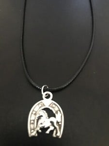 horseshoe horse charm pendant on a 18" leather cord necklace