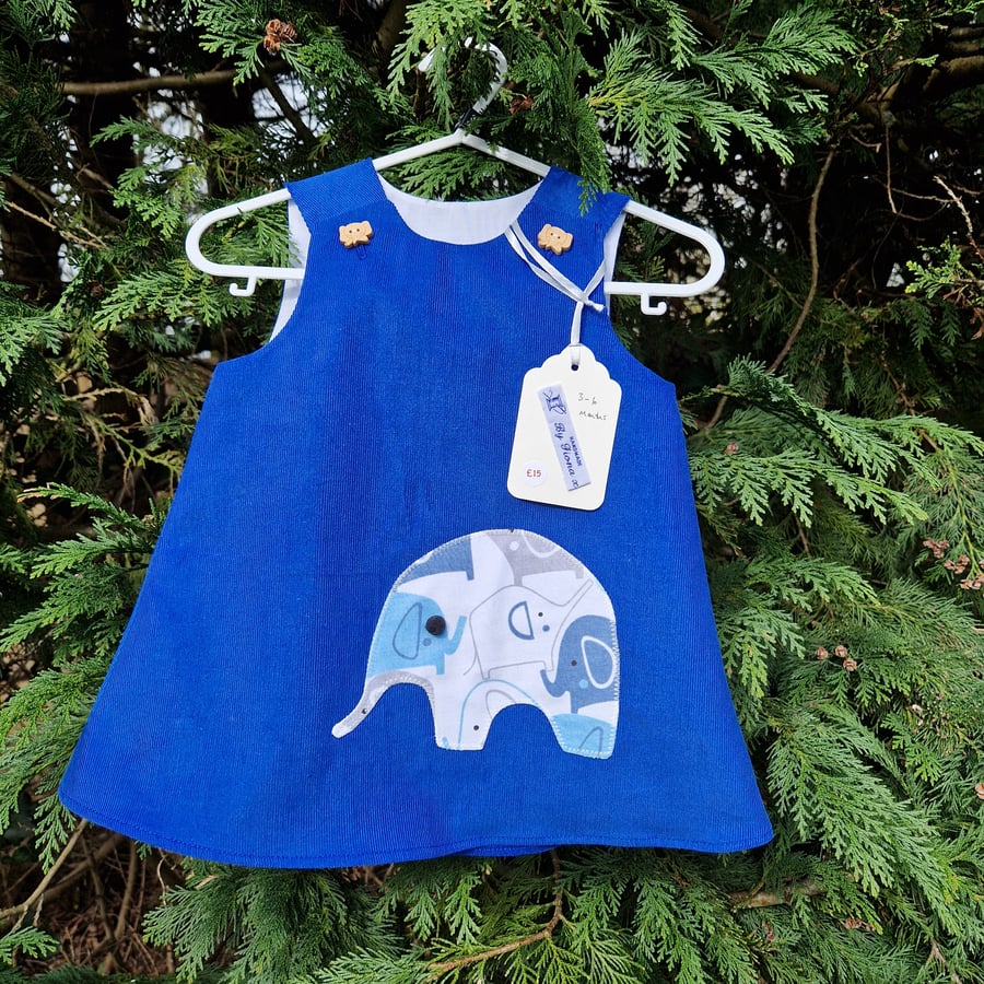 Age: 3-6m Royal Blue Elephant Needlecord dress. 