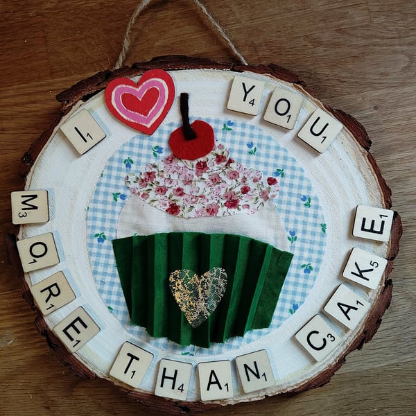 Wooden wall art I love you more than cake