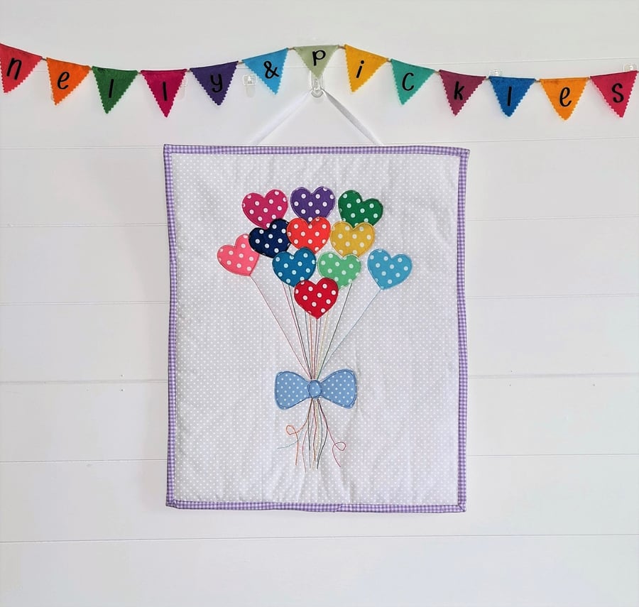 Bunch of Spotty Hearts Quilted Wall Hanging
