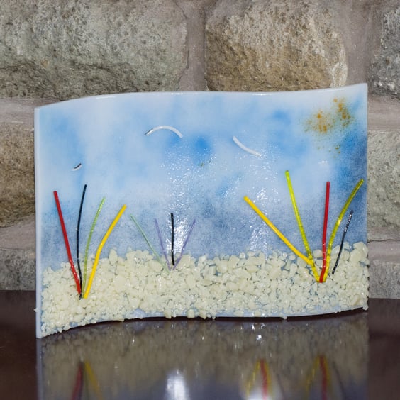 By The Sea - 3D Wave Shaped Beach Scene in Fused Glass - 9255