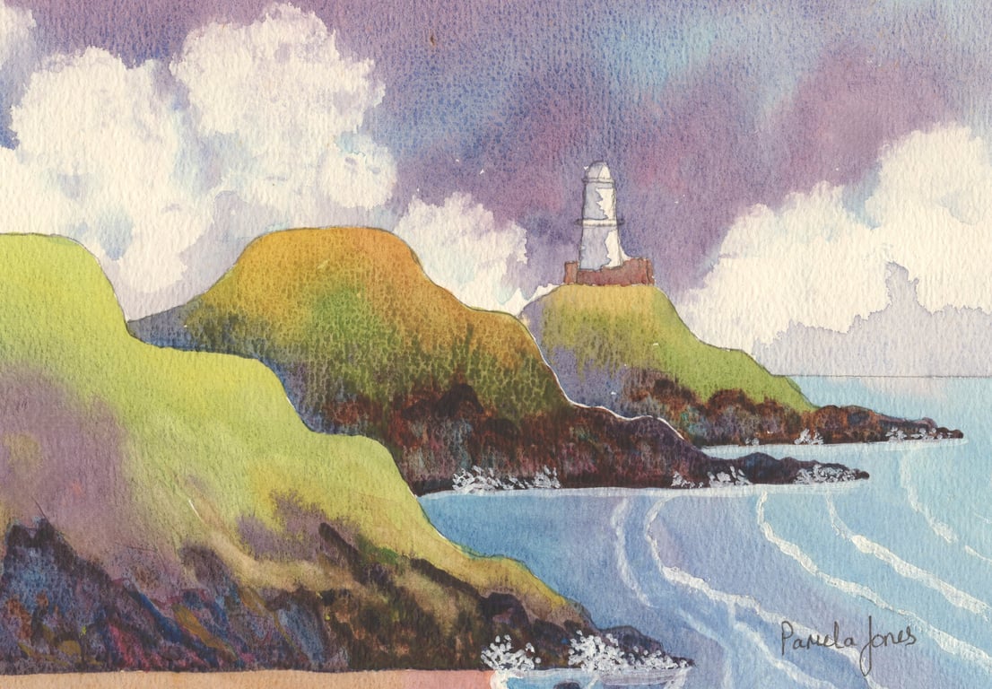 Mumbles Lighthouse, Original watercolour, in 14 x 11'' Mount