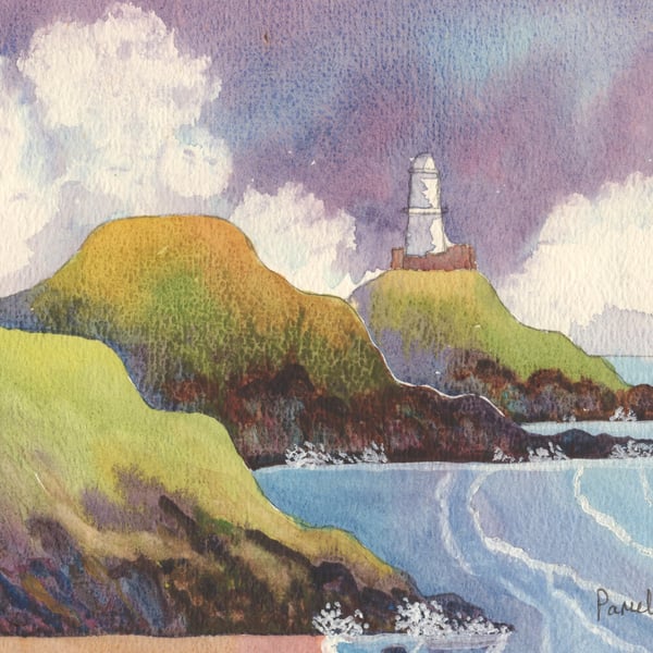 Mumbles Lighthouse, Original watercolour, in 14 x 11'' Mount