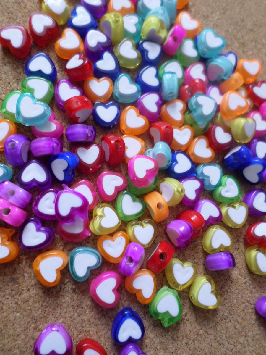 30 x Acrylic Spacer Beads - 8mm - Heart - Mixed Colour 