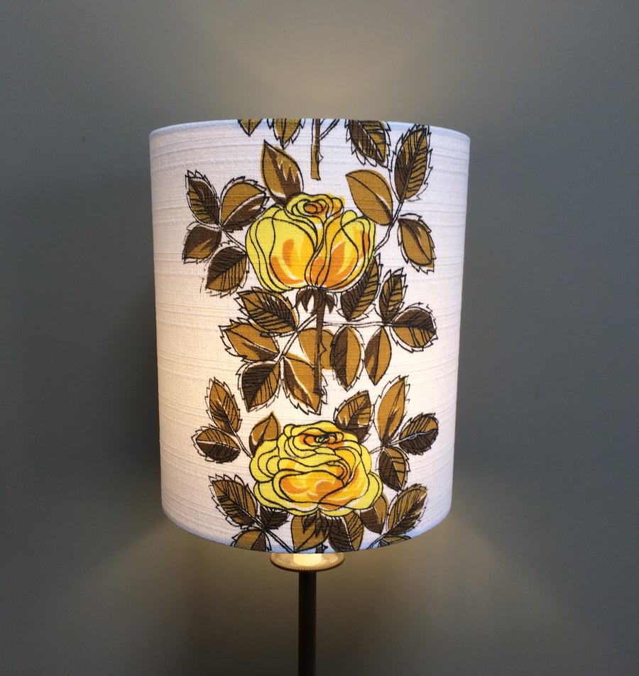 A Stylish Retro 50s YELLOW ROSE  Vintage Fabric Lampshade