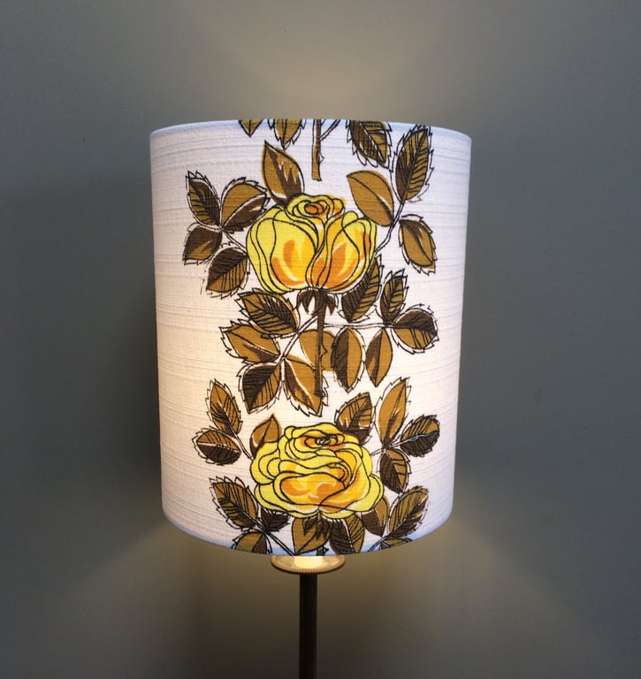 A Stylish Retro 50s YELLOW ROSE  Vintage Fabric Lampshade