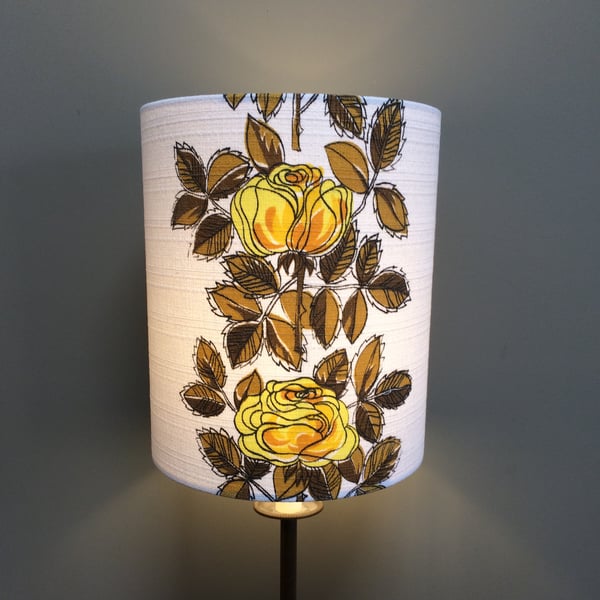 A Stylish Retro 50s YELLOW ROSE  Vintage Fabric Lampshade