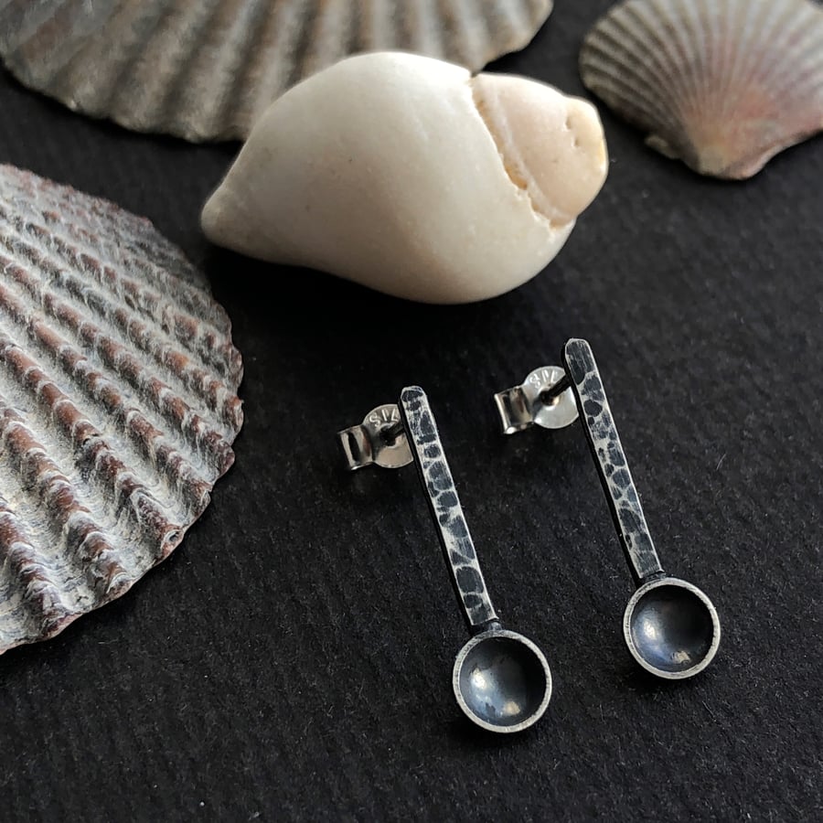 Oxidised silver spoon earrings. Stud earrings
