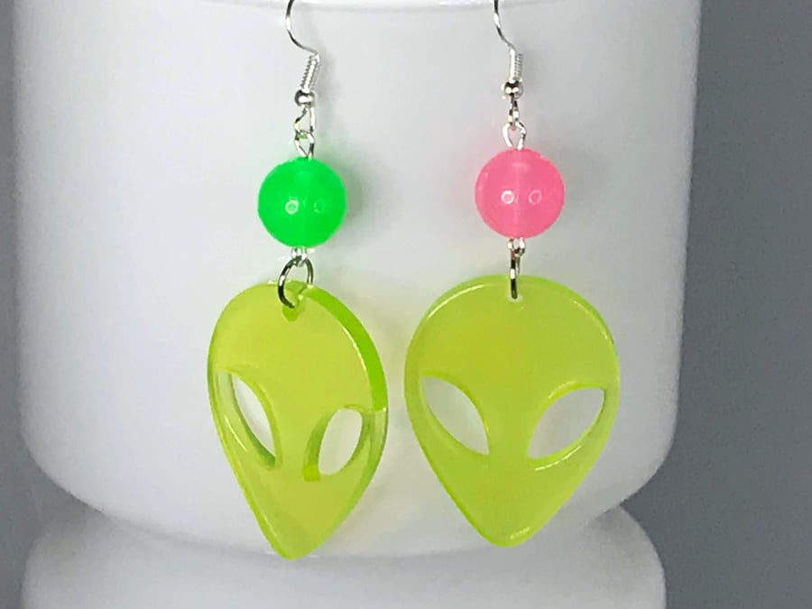 GLOW IN THE DARK ALIEN EARRINGS festival rave