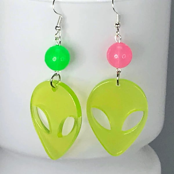 GLOW IN THE DARK ALIEN EARRINGS festival rave