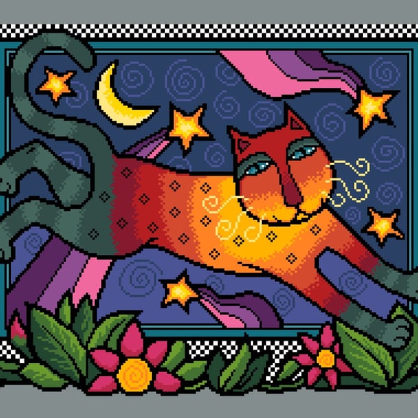 087 - Colourful Cats Series - Leaping Night Cat - Cross Stitch Pattern