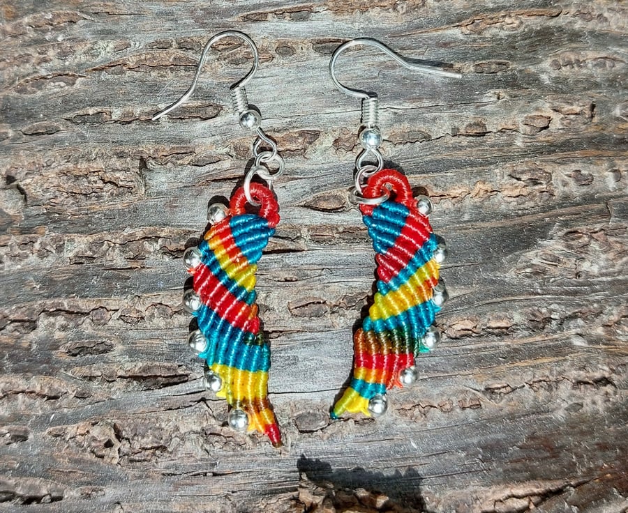 Macrame Rainbow Angel Wing Earrings 